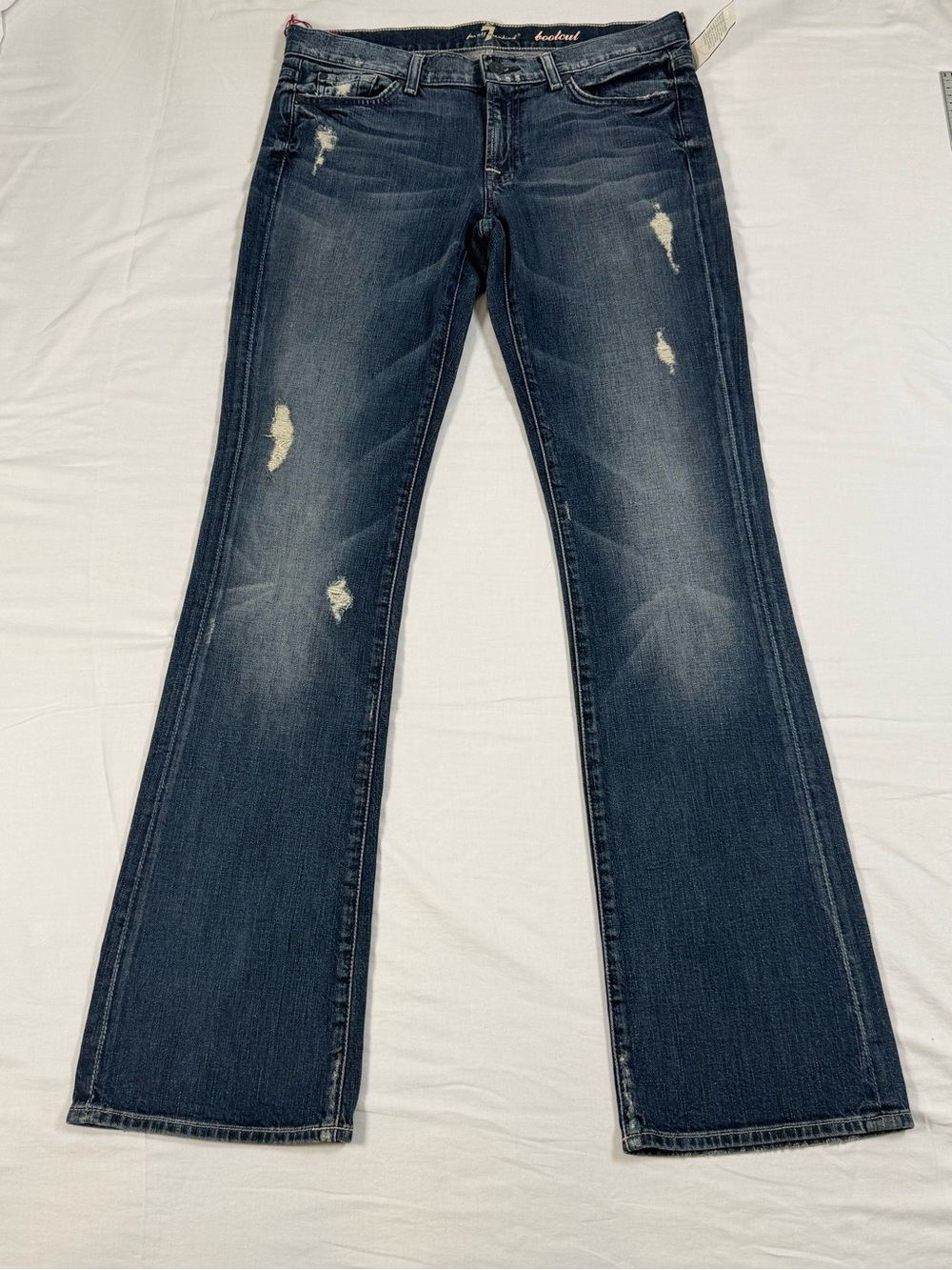 7 For All Mankind Indigo Boot Cut Jeans with Faded Distressing NWT